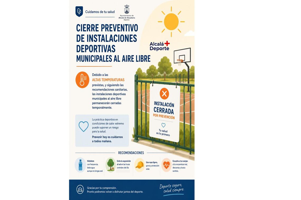 AVISO IMPORTANTE: CIERRE DE INSTALACIONES DEPORTIVAS MUNICIPALES AL 